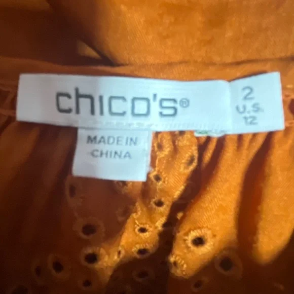 Chico's Vibrant Orange Cutwork Blouse Size L - Picture 5 of 12